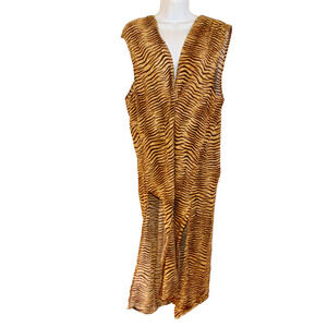 Vintage Shermarke Tiger Animal Print Rayon Crinkle Maxi Duster Vest OS Boho